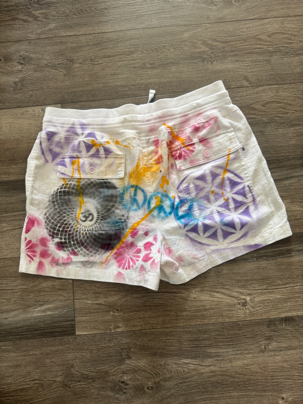Custom Painted Linen-Blend Shorts - One-of-a-Kind "Gypsy Soul" Wearable Art - XL